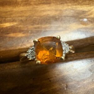 Elegant 10k Gold and citrus Gemstone with diamond accents Ring